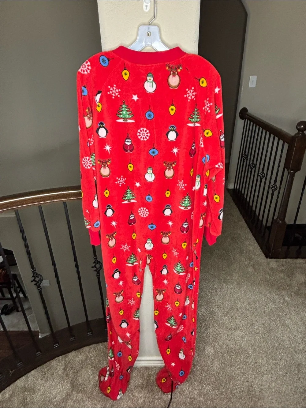 Cozy Red Holiday Fleece Onesie Pajamas with Festive Print Size S Christmas